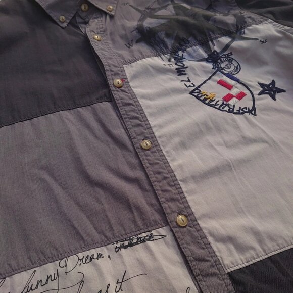 We Love Desigual Long Sleeve Grey Shirt Patchwork Compass XL Embroidery Funky - Picture 5 of 8